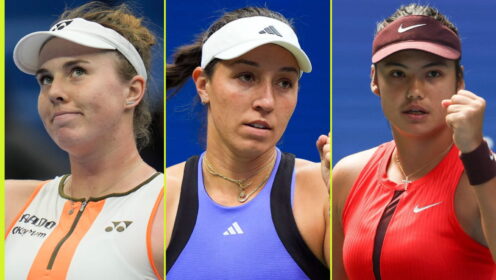Pictured L-R: Linda Noskova, Jessica Pegula, Emma Raducanu.