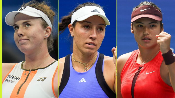 Pictured L-R: Linda Noskova, Jessica Pegula, Emma Raducanu.