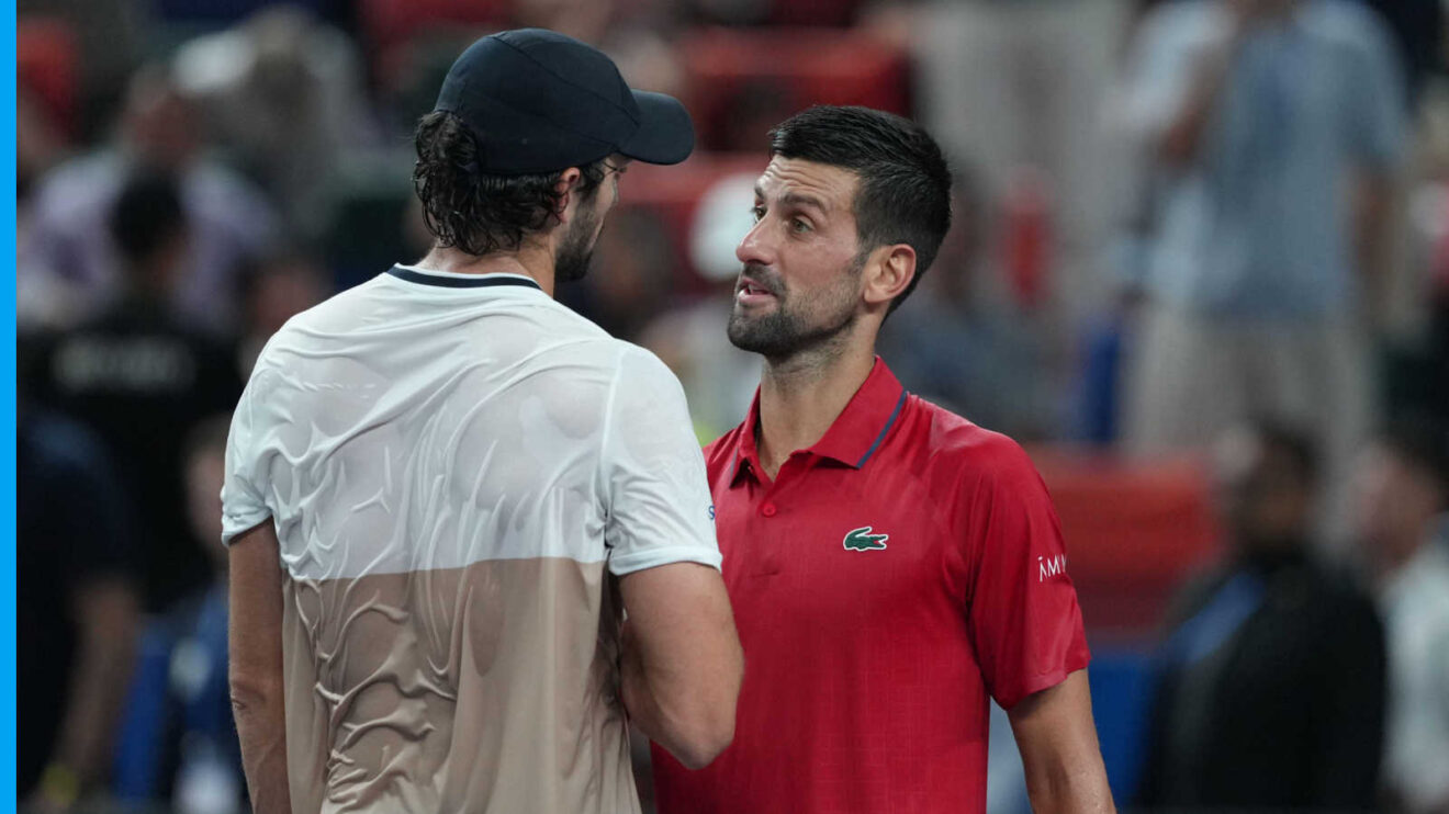Pictured: Novak Djokovic and Valentin Vacherot after their match
