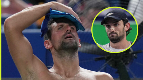 Pictured: Novak Djokovic with Valentin Vacherot inset