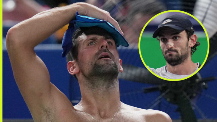 Pictured: Novak Djokovic with Valentin Vacherot inset
