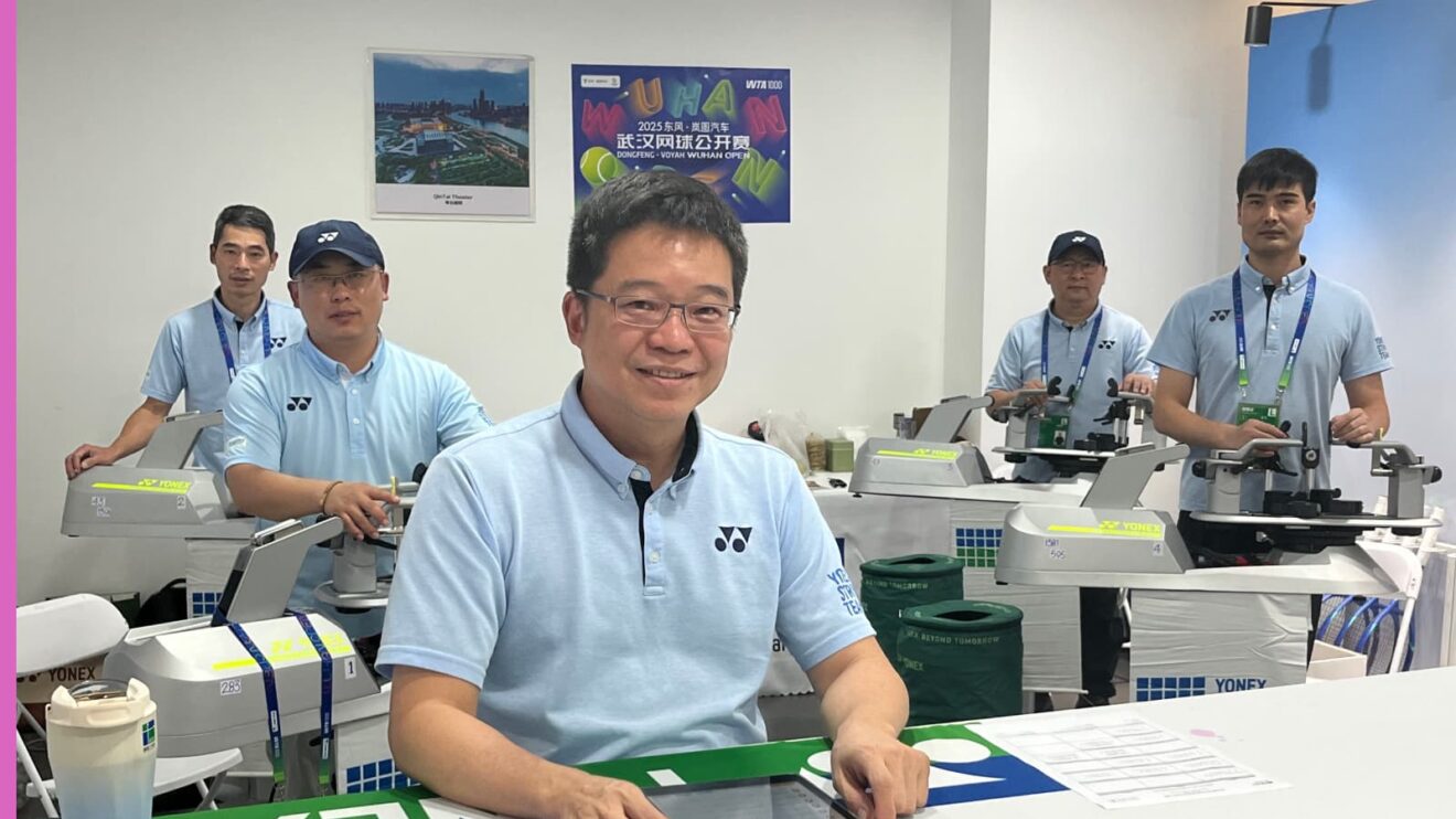 Patrick Cai and his stringing team at teh Wuhan Open