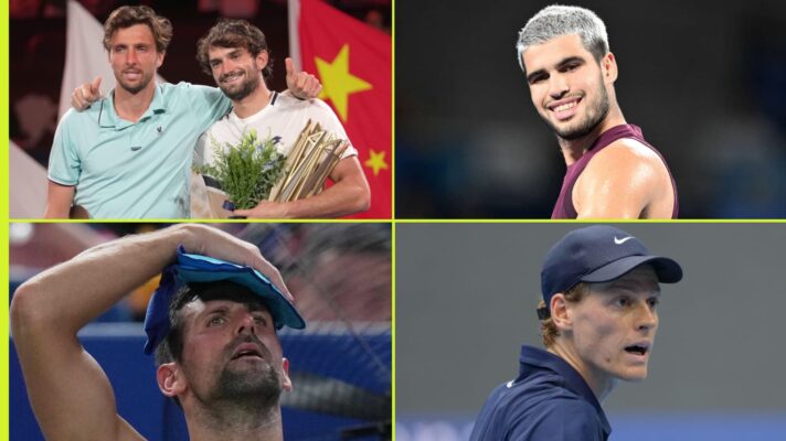Valentin Vacherot, Arthur Rinderknech, Carlos Alcaraz, Jannik Sinner and Novak Djokovic in Shanghai