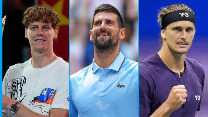 Pictured L-R: Jannik Sinner, Novak Djokovic, and Alexander Zverev.