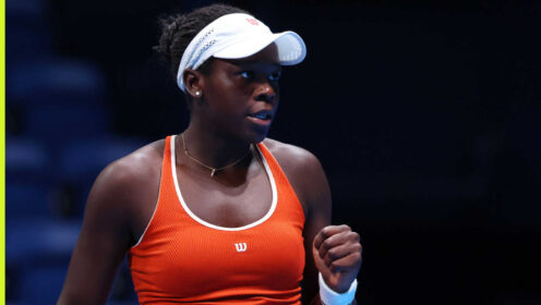 Pictured: Victoria Mboko pleased