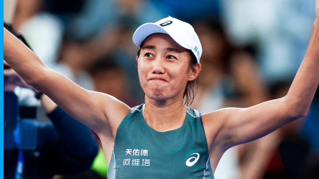 Zhang Shuai celebrates after a win.