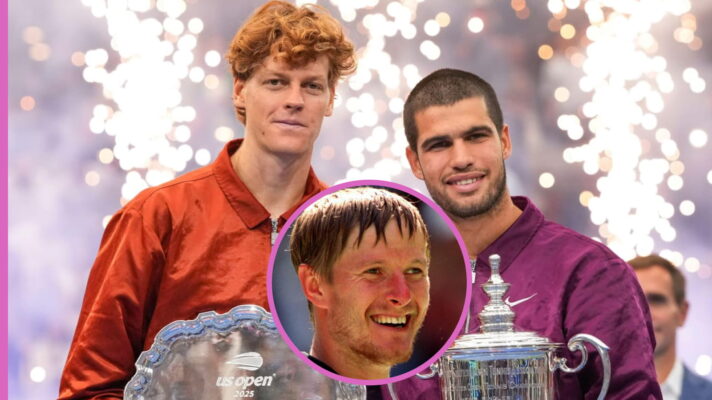Pictured: Jannik Sinner, Carlos Alcaraz, and Yevgeny Kafelnikov.