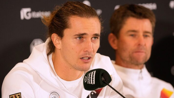 Pictured: Alexander Zverev speaking at a press conference.