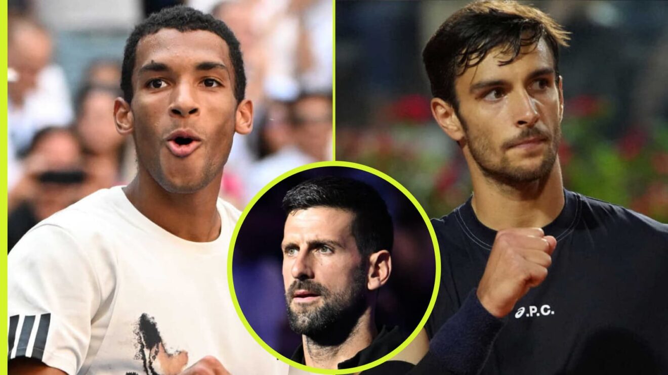 Felix Auger-Aliassime, Lorenzo Musetti and Novak Djokovic