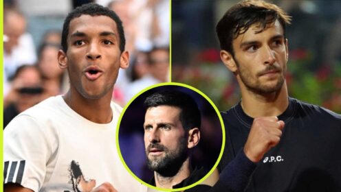 Felix Auger-Aliassime, Lorenzo Musetti and Novak Djokovic