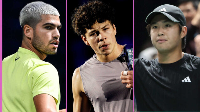 Pictured: Carlos Alcaraz, Ben Shelton and Learner Tien