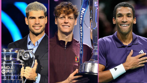 Pictured: Carlos Alcaraz, Jannik Sinner and Felix Auger-Aliassime