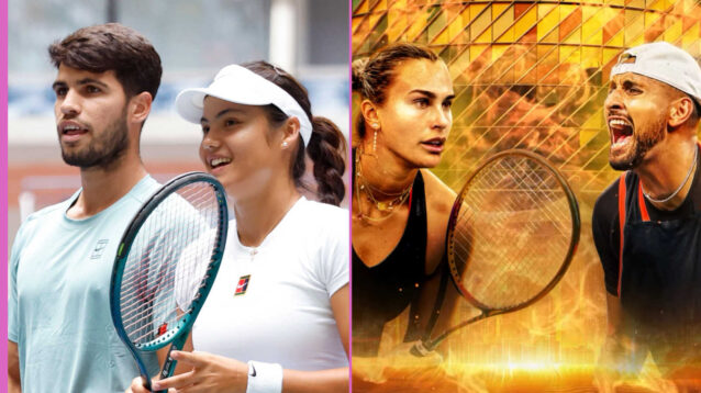 Pictured: Carlos Alcaraz and Emma Raducanu, and Aryna Sabalenka and Nick Kyrgios