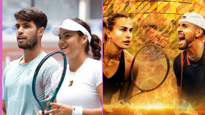 Pictured: Carlos Alcaraz and Emma Raducanu, and Aryna Sabalenka and Nick Kyrgios