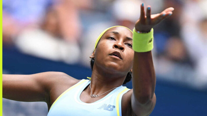 Pictured: Coco Gauff serving