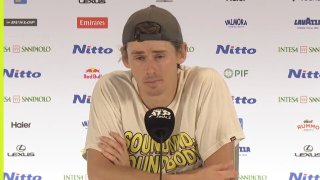 Alex de Minaur speaks to the media