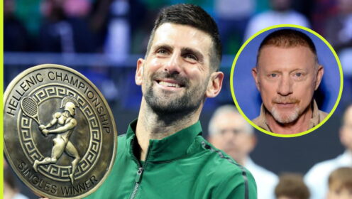 Pictured: Novak Djokovic and Boris Becker.