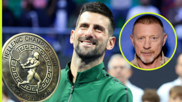 Pictured: Novak Djokovic and Boris Becker.