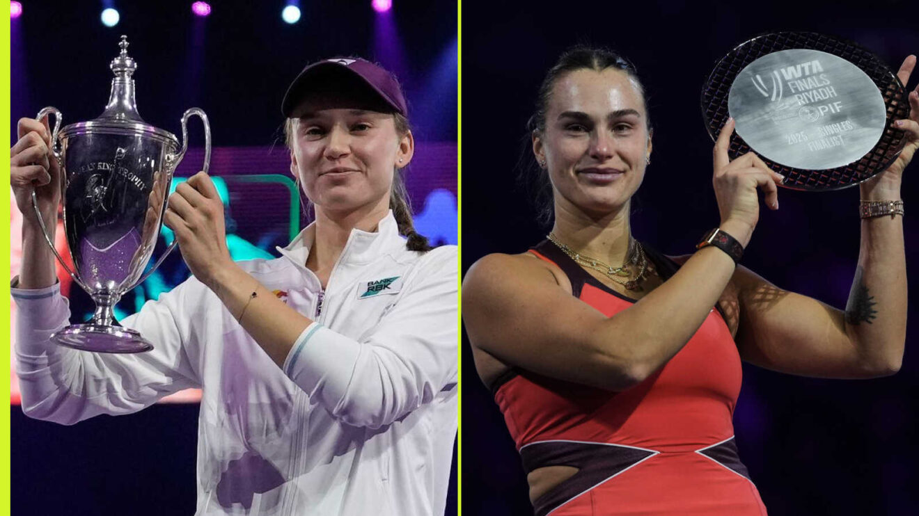 Pictured: Elena Rybakina and Aryna Sabalenka with WTA Finals trophies