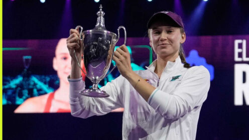 Pictured: Elena Rybakina with WTA Finals trophy