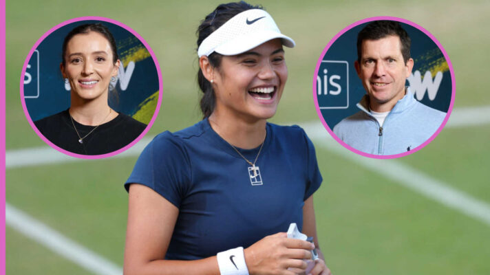 Pictured: Emma Raducanu with insets of Laura Robson and Tim Henman