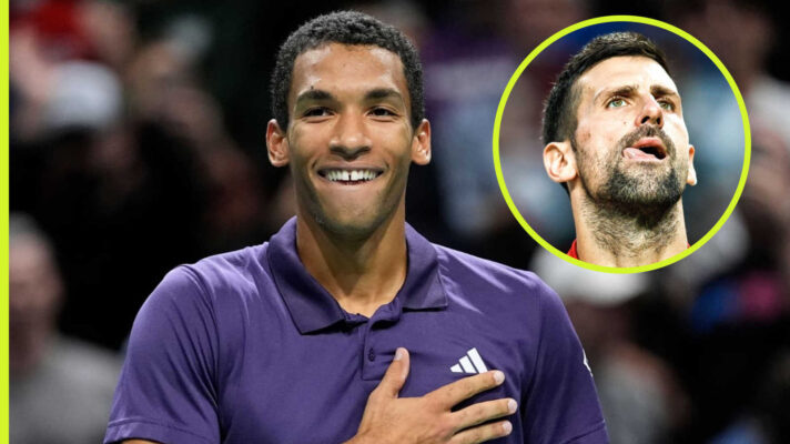 Pictured: Felix Auger-Aliassime with inset of Novak Djokovic