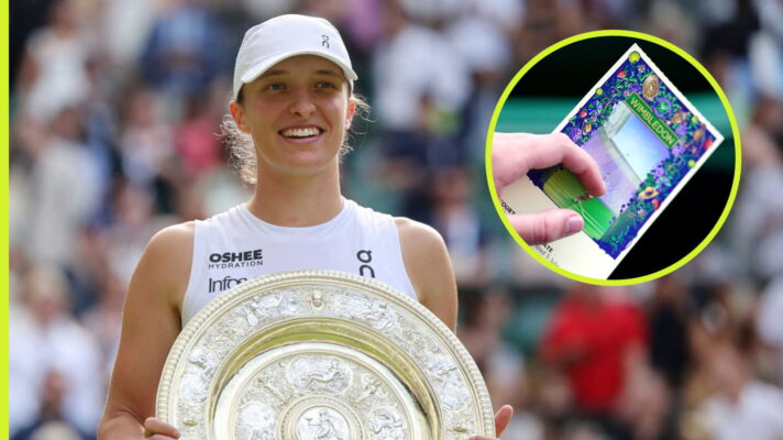 Pictured: 2025 Wimbledon champion Iga Swiatek, alongside a Wimbledon ticket.