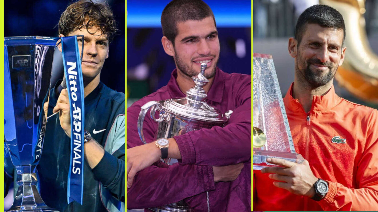 Pictured: Jannik Sinner, Carlos Alcaraz and Novak DJokovic