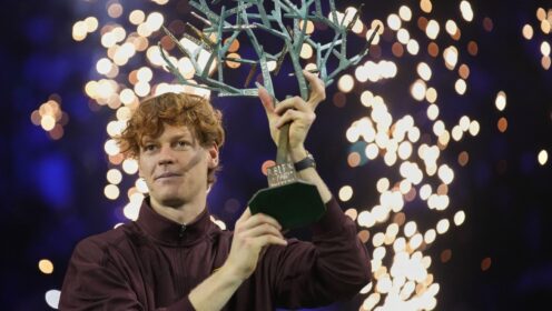 Pictured: Jannik Sinner lifts the 2025 Paris Masters title.