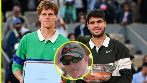 Pictured: Jannik Sinner and Carlos Alcaraz with inset of Brad Gilbert