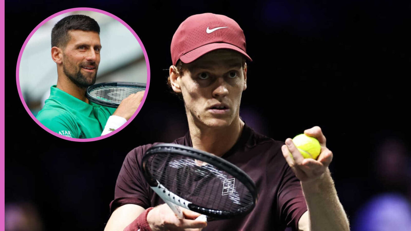 Pictured: Jannik Sinner with inset of Novak Djokovic