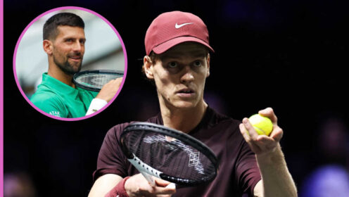 Pictured: Jannik Sinner with inset of Novak Djokovic