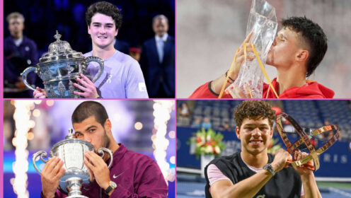 Pictured: Joao Fonseca, Jakub Mensik, Carlos Alcaraz and Ben Shelton