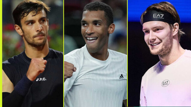 Pictured: Lorenzo Musetti, Felix Auger-Aliassime and Alexander Bublik