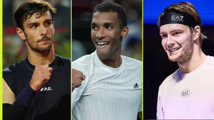 Pictured: Lorenzo Musetti, Felix Auger-Aliassime and Alexander Bublik
