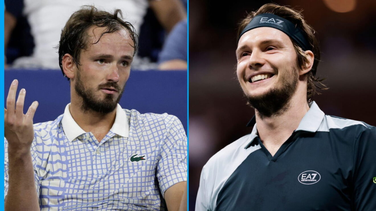 Pictured L-R: Daniil Medvedev and Alexander Bublik.