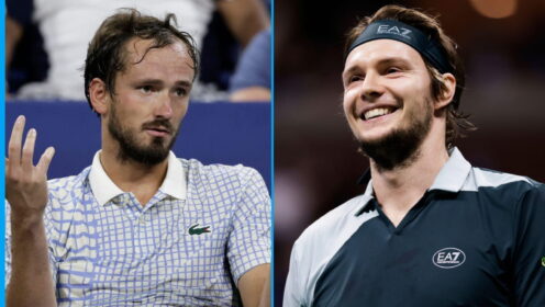 Pictured L-R: Daniil Medvedev and Alexander Bublik.