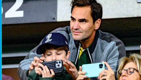 Pictured: Roger Federer with his son
