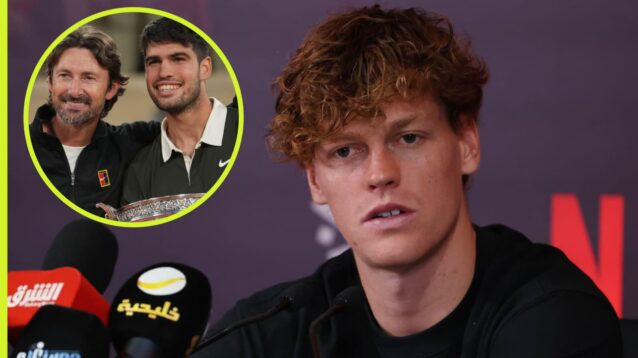 Pictured: Jannik Sinner, Carlos Alcaraz and Juan Carlos Ferrero