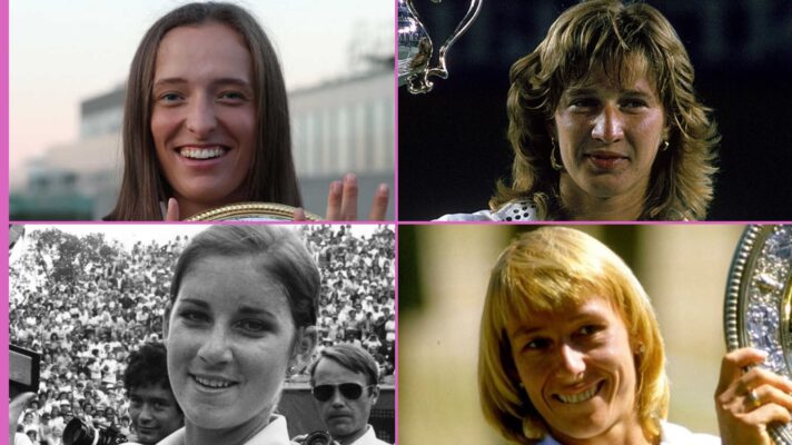 Pictured: Iga Swiatek, Steffi Graf, Chris Evert, Martina Navratilova.