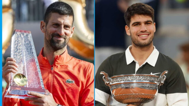 Pictured: Novak Djokovic and Carlos Alcaraz.