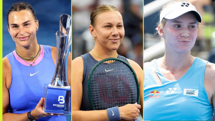 Pictured: Aryna Sabalenka, Amanda Anisimova and Elena Rybakina
