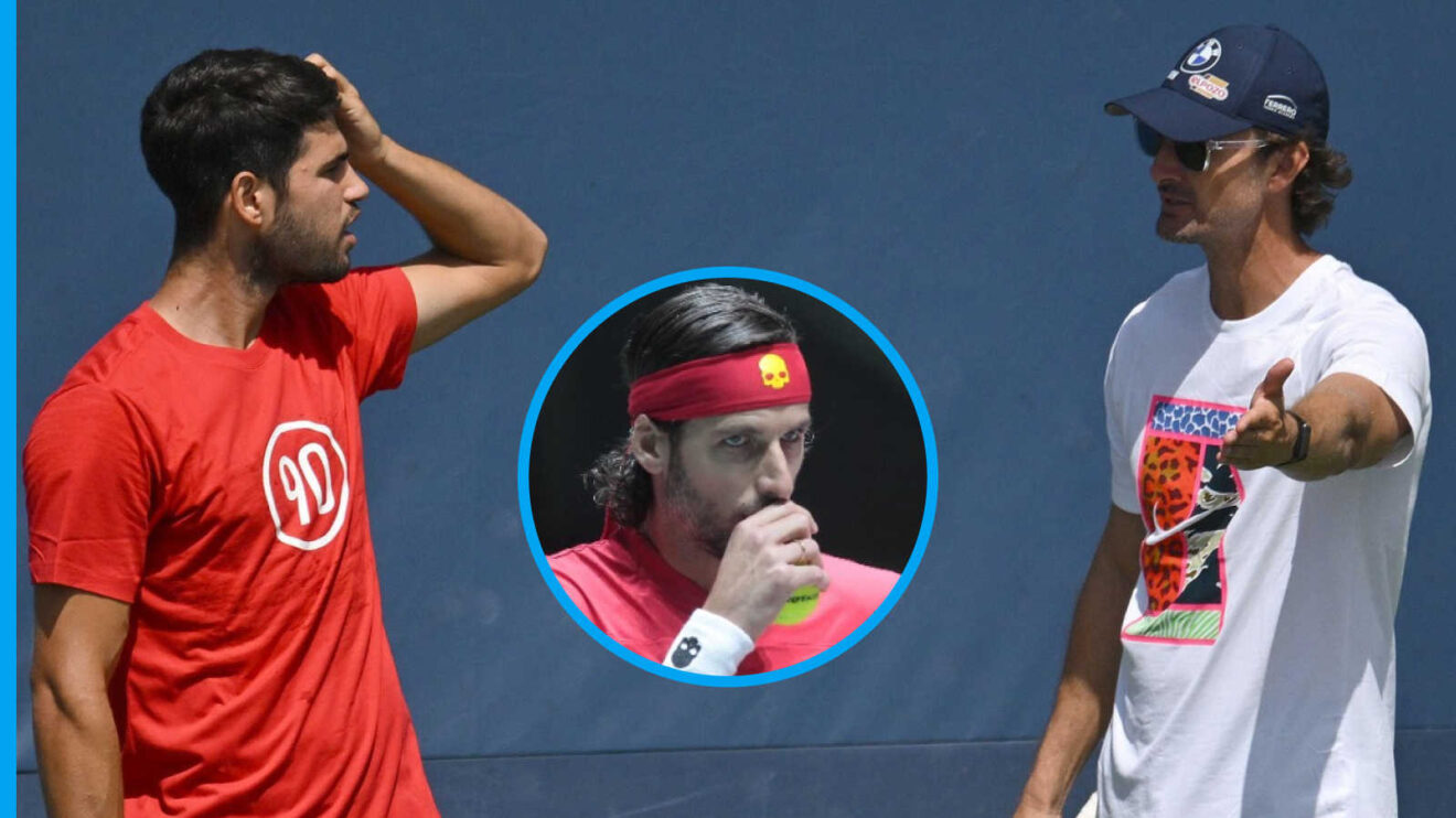 Pictured: Carlos Alcaraz and Juan Carlos Ferrero with inset of Feliciano Lopez