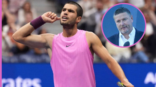 Pictured: Carlos Alcaraz with inset of Yevgeny Kafelnikov