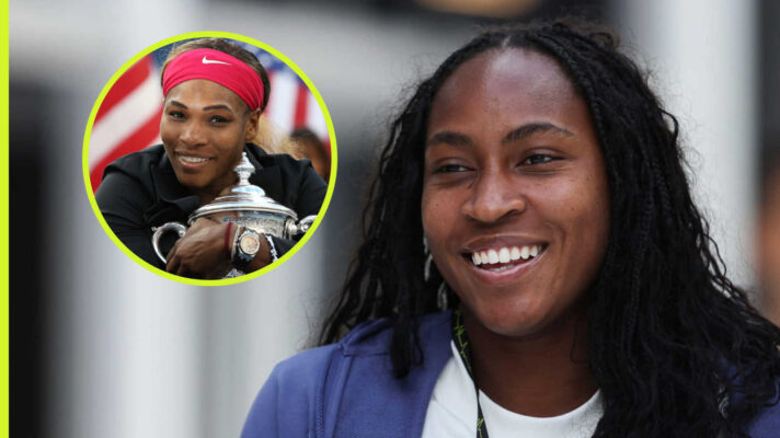 Pictured: Coco Gauff with inset of Serena Williams