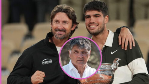 Pictured: Juan Carlos Ferrero, Carlos Alcaraz, and Toni Nadal.
