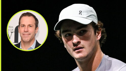 Pictured: Joao Fonseca and Greg Rusedski.