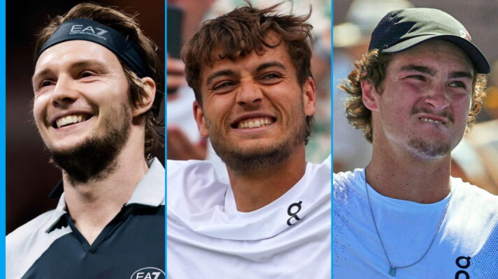 Pictured L-R: Alexander Bublik, Flavio Cobolli, and Joao Fonseca.