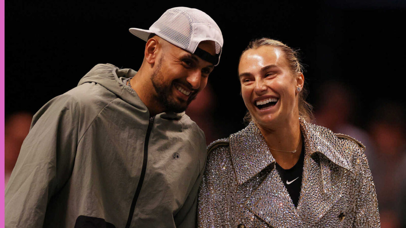 Pictured: Nick Kyrgios and Aryna Sabalenka after Battle of the Sexes match
