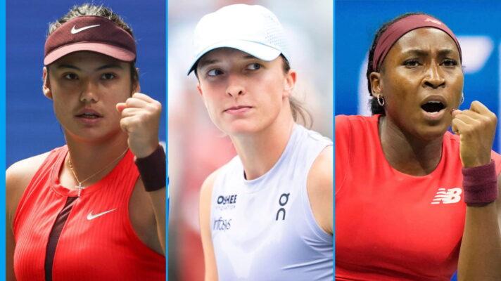 Pictured L-R: Emma Raducanu, Iga Swiatek, and Coco Gauff.